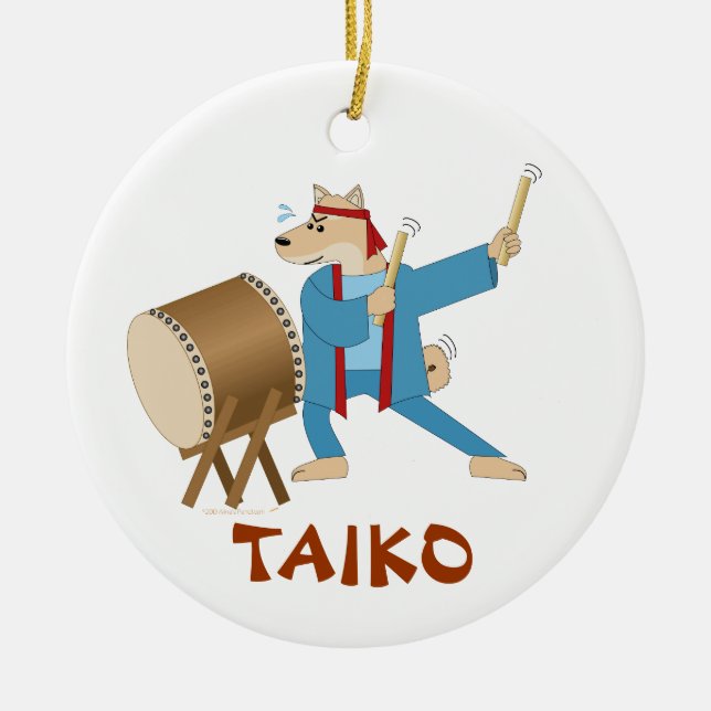 Adorno De Cerámica Batería de Taiko del perro del dibujo animado del (Frente)