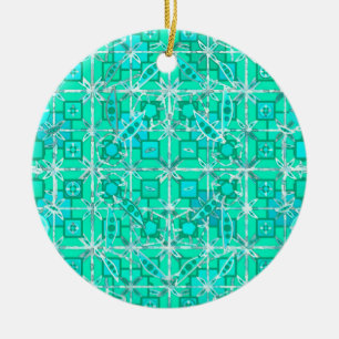 Adorno De Cerámica Batik tribal - aqua y turquesa con blanco