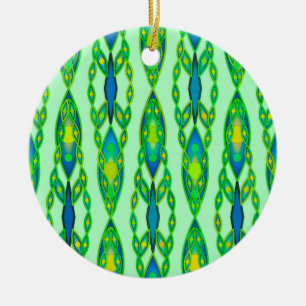 Adorno De Cerámica Batik tribal - Moneda, verde esmeralda y azul