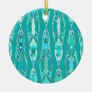 Adorno De Cerámica Batik Tribal - Turquesa y Aquamarina