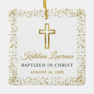 Adorno De Cerámica Bautismo Chica cruzado de Purpurina de oro fotogr