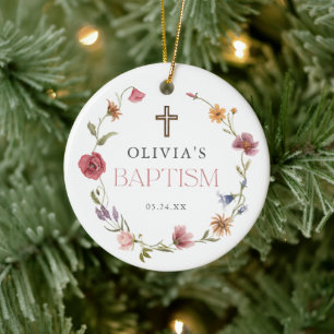 Adorno De Cerámica Bautismo Chica floral de primavera de flores silve