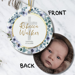 Adorno De Cerámica Bautismo Christening Golden Blue Eucalyptus Flower