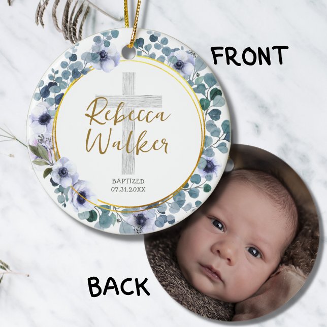 Adorno De Cerámica Bautismo Christening Golden Blue Eucalyptus Flower (Subido por el creador)