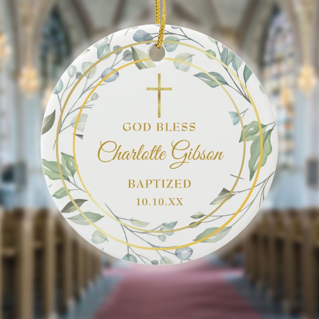 Adorno De Cerámica Bautismo de Laurel Garland Gold Boy Chica (Subido por el creador)