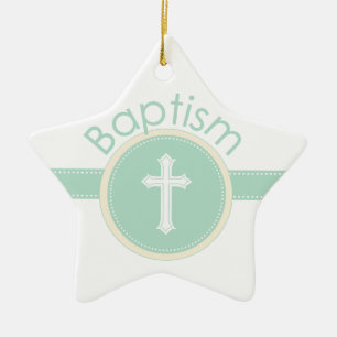 Adorno De Cerámica Bautismo de Niño de Dios, Verde Neutral en Género