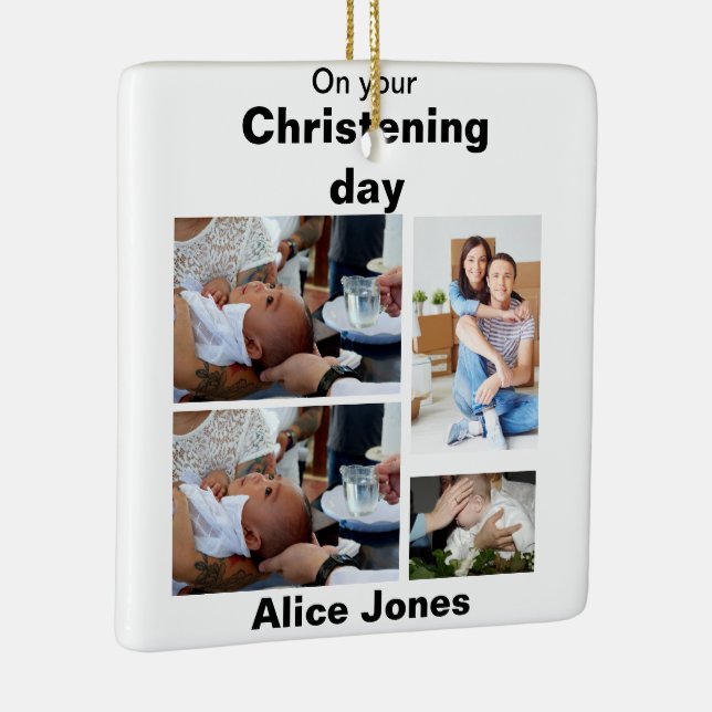 Adorno De Cerámica Bautismo personalizado 4 Collage de fotos (Derecha)