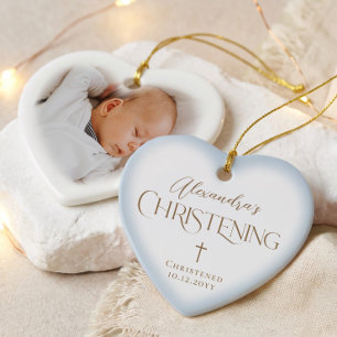 Adorno De Cerámica Bautizo de Niño Cruz Corazón Azul Foto