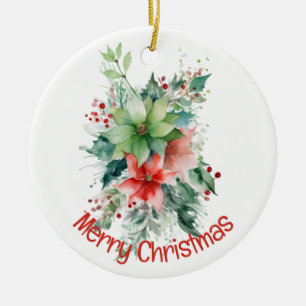 Adorno De Cerámica Bayas y hojas de poinsettia Navidad