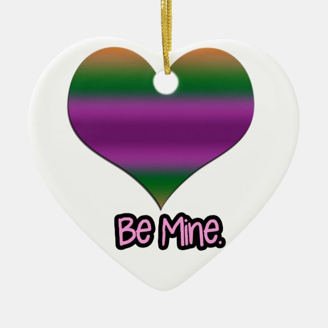 Adorno De Cerámica Be Mine Valentine Purple Stripe Heart (Frente)
