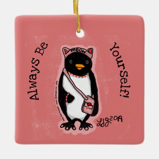 Adorno De Cerámica Be Yourself Pink Penguin (Anverso)