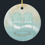 Adorno De Cerámica Beach House Adirondack Chairs Aqua Blue ID623<br><div class="desc">This ceramic ornament design in the soft colors of sea and sand allows you to easily add your own name and text using the provided template. The simple Adirondack chairs image on a distressed, watercolor background is highlighted by a wave accent in aqua and white. Search ID623 to see coordinating...</div>