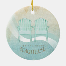 Adorno De Cerámica Beach House Adirondack Chairs Aqua Blue ID623