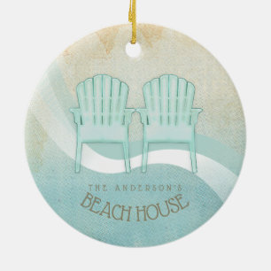 Adorno De Cerámica Beach House Adirondack Chairs Aqua Blue ID623