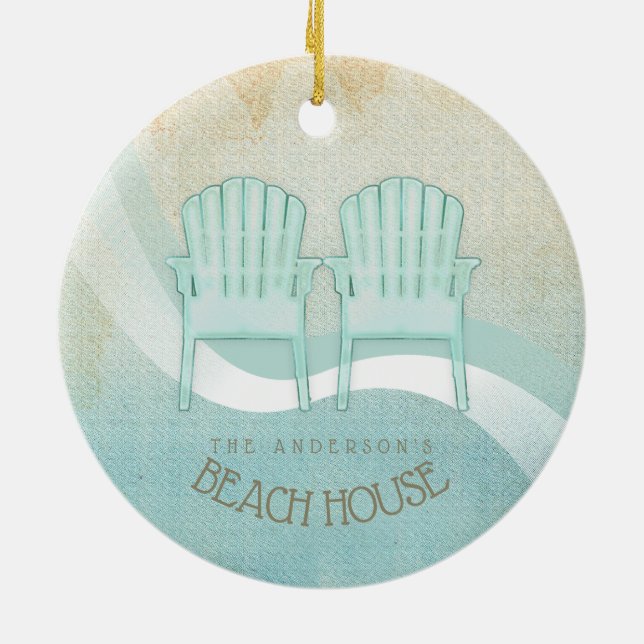 Adorno De Cerámica Beach House Adirondack Chairs Aqua Blue ID623 (Atrás)