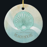 Adorno De Cerámica Beach House Clam Shell Aqua Blue ID623<br><div class="desc">This ceramic ornament design in the soft colors of sea and sand allows you to easily add your own name and text using the provided template. The simple clam shell image on a distressed, watercolor background is highlighted by a wave accent in aqua and white. Search ID623 to see coordinating...</div>