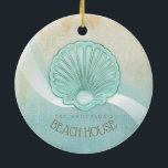 Adorno De Cerámica Beach House Clam Shell Aqua Blue ID623<br><div class="desc">This ceramic ornament design in the soft colors of sea and sand allows you to easily add your own name and text using the provided template. The simple clam shell image on a distressed, watercolor background is highlighted by a wave accent in aqua and white. Search ID623 to see coordinating...</div>