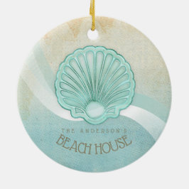 Adorno De Cerámica Beach House Clam Shell Aqua Blue ID623