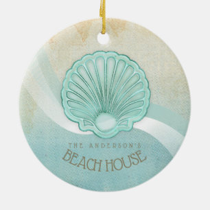 Adorno De Cerámica Beach House Clam Shell Aqua Blue ID623