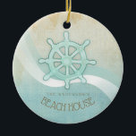 Adorno De Cerámica Beach House Nautical Boat Helm Aqua Blue ID623<br><div class="desc">Este producto en los suaves colores del mar y la arena le permite añadir fácilmente su propio nombre y texto usando la plantilla proporcionada. La simple imagen de casco de barco sobre un fondo acuático angustiado se ve resaltada por un acento ondulado en agua y blanco. Si no tienes la...</div>