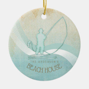 Adorno De Cerámica Beach House Nautical Fisherman Aqua Blue ID623