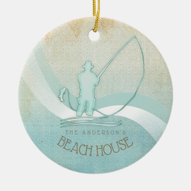 Adorno De Cerámica Beach House Nautical Fisherman Aqua Blue ID623 (Frente)