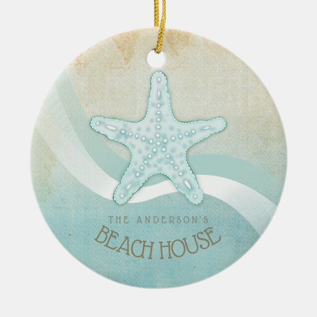 Adorno De Cerámica Beach House Nautical Starfish Aqua Blue ID623 (Frente)
