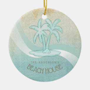Adorno De Cerámica Beach House Palm Trees Aqua ID623