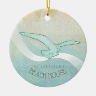 Adorno De Cerámica Beach House Seagull Aqua Blue ID623