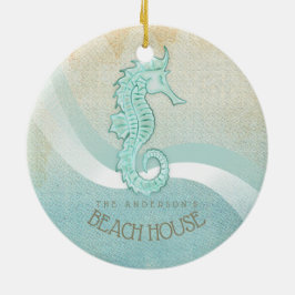 Adorno De Cerámica Beach House Seahorse Aqua Blue ID623