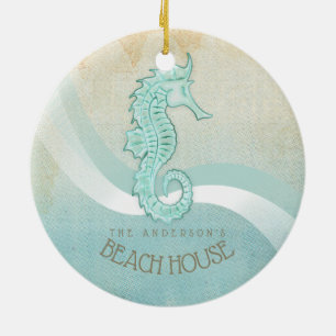 Adorno De Cerámica Beach House Seahorse Aqua Blue ID623