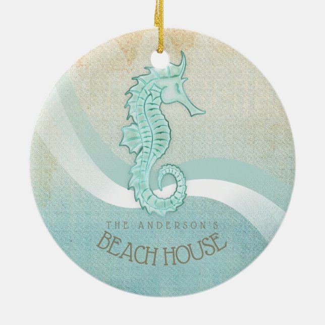 Adorno De Cerámica Beach House Seahorse Aqua Blue ID623 (Atrás)