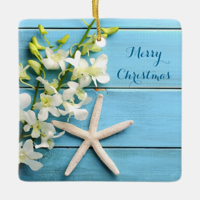 Adorno De Cerámica Beach Themed Christmas Ornaments Square Starfish (Anverso)