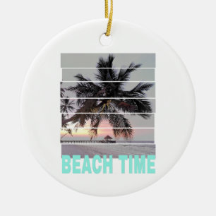 Adorno De Cerámica Beach Time Vintage Pier Palm Tree Sunset Souvenir