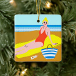 Adorno De Cerámica Beachy Keen - Yellow<br><div class="desc">Beachy Keen II by Blanckslate. Features a lounging beach-goer soaking up sunshine.| 140790D</div>
