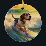Adorno De Cerámica Beagle Beach Surfing Painting<br><div class="desc">Sumérgete en el mundo lúdico de la aventura canina con esta pintura cautivadora. Un perro animado lleva a las olas, subiendo con habilidad al surf en una playa con sol. El vibrante arte captura bellamente la esencia de la emoción en la playa mientras el perro recorre sin miedo las olas,...</div>