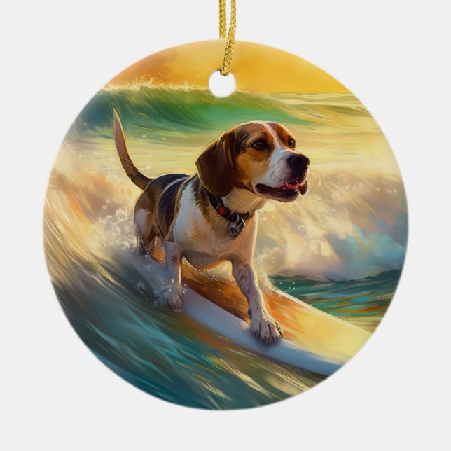 Adorno De Cerámica Beagle Beach Surfing Painting (Frente)