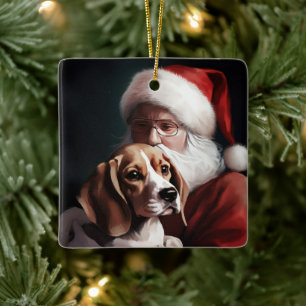 Adorno De Cerámica Beagle con Navidades festivos de Santa Claus
