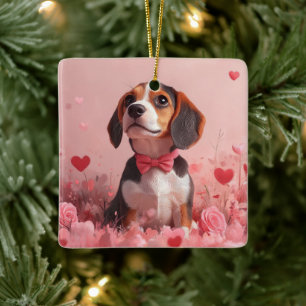 Adorno De Cerámica Beagle con Rosas - Día de San Valentín