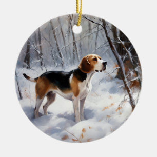 Adorno De Cerámica Beagle Deja que nieve Navidad