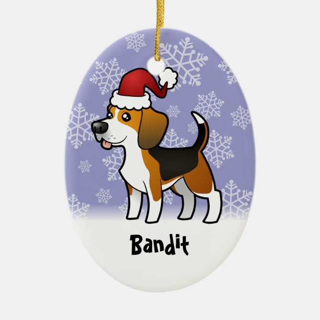 Adorno De Cerámica Beagle del navidad (añada su nombre de mascotas) (Frente)