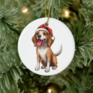 Adorno De Cerámica Beagle Divertido Personalizado Perro De Navidad