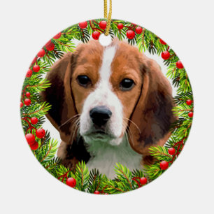 Adorno De Cerámica Beagle Dog Elegant Watercolor Navidades