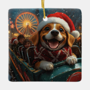 Adorno De Cerámica Beagle Dog Roller Coaster Navidades