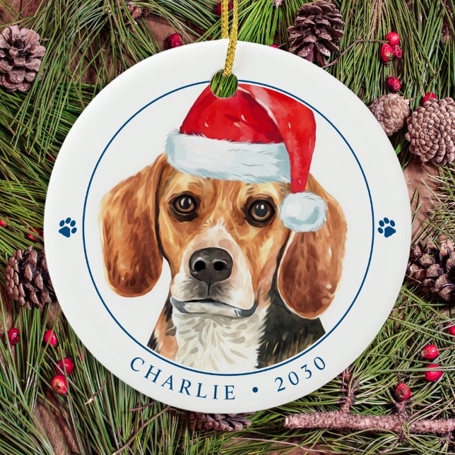 Adorno De Cerámica Beagle Dog Santa Navidades simples personalizadas (Subido por el creador)