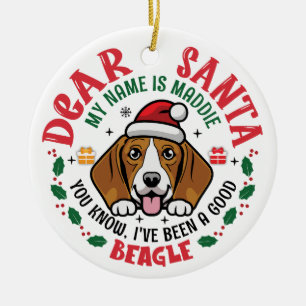 Adorno De Cerámica Beagle Dog Santa Personalizada Ronda de Árbol de N