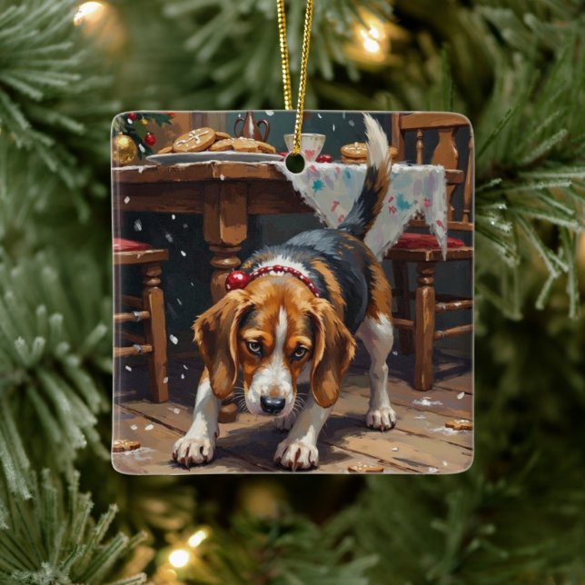 Adorno De Cerámica Beagle Dog Tracking Gingerbread Christmas Fun Art (Árbol)