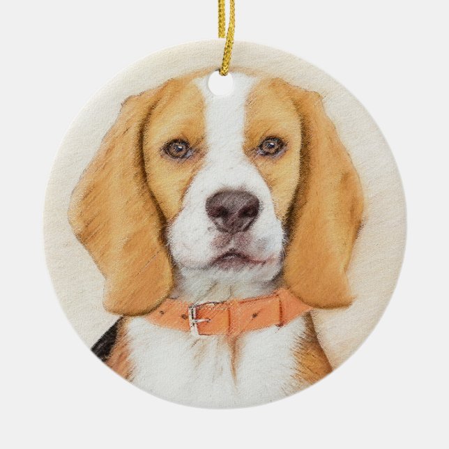Adorno De Cerámica Beagle Hound Dog Pintura original de animales (Frente)