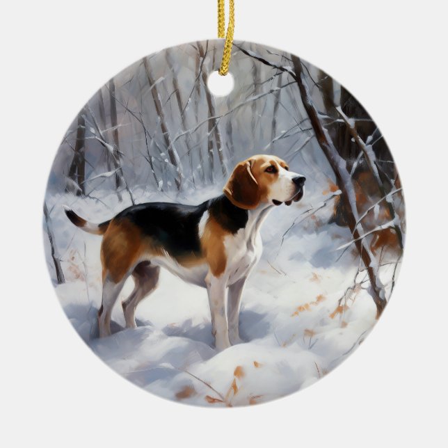 Adorno De Cerámica Beagle Let It Snow Navidades (Frente)