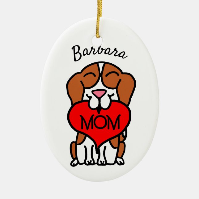 Adorno De Cerámica Beagle Mom Heart Hand Drawn (Frente)
